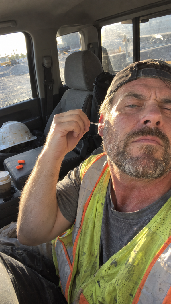 Tradesman in his truck using a CLARITO stick at the end of a shift