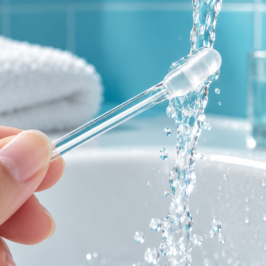 Rinsing the CLARITO tip clean under running water