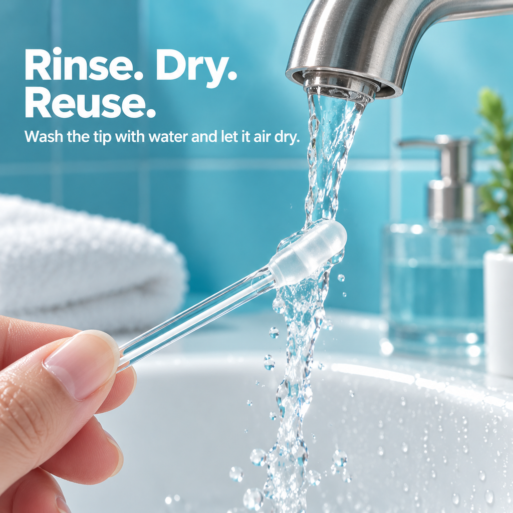 Rinsing a CLARITO stick under the tap to reuse it