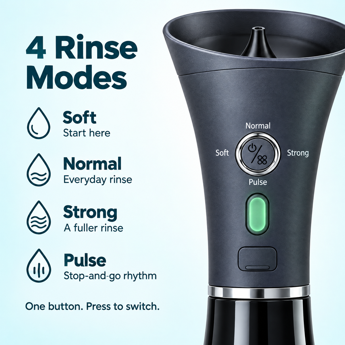 Four rinse modes: Soft, Normal, Strong and Pulse