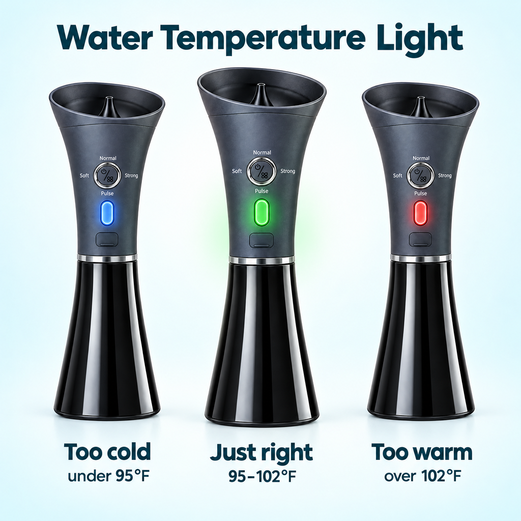 Water temperature light: blue too cold, green just right, red too warm