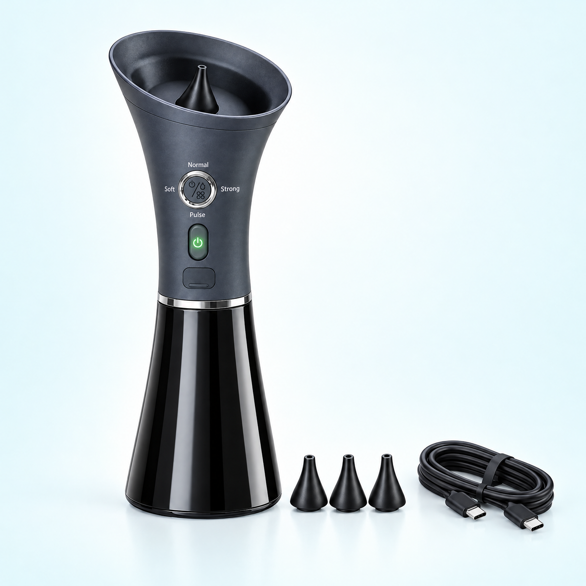 CLARITO Warm-Water Ear Washer with spare silicone tips and USB-C cable