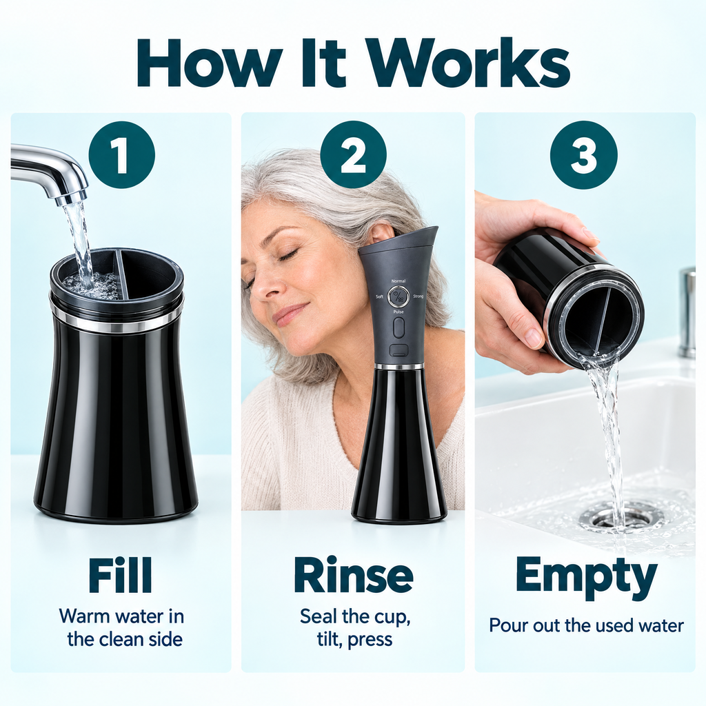 How it works: fill, rinse, empty